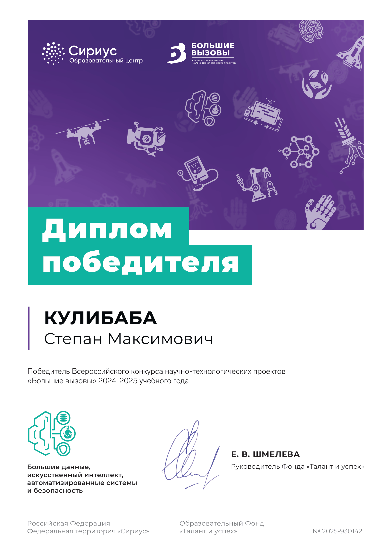 Winner Diploma, Big Challenges 2025